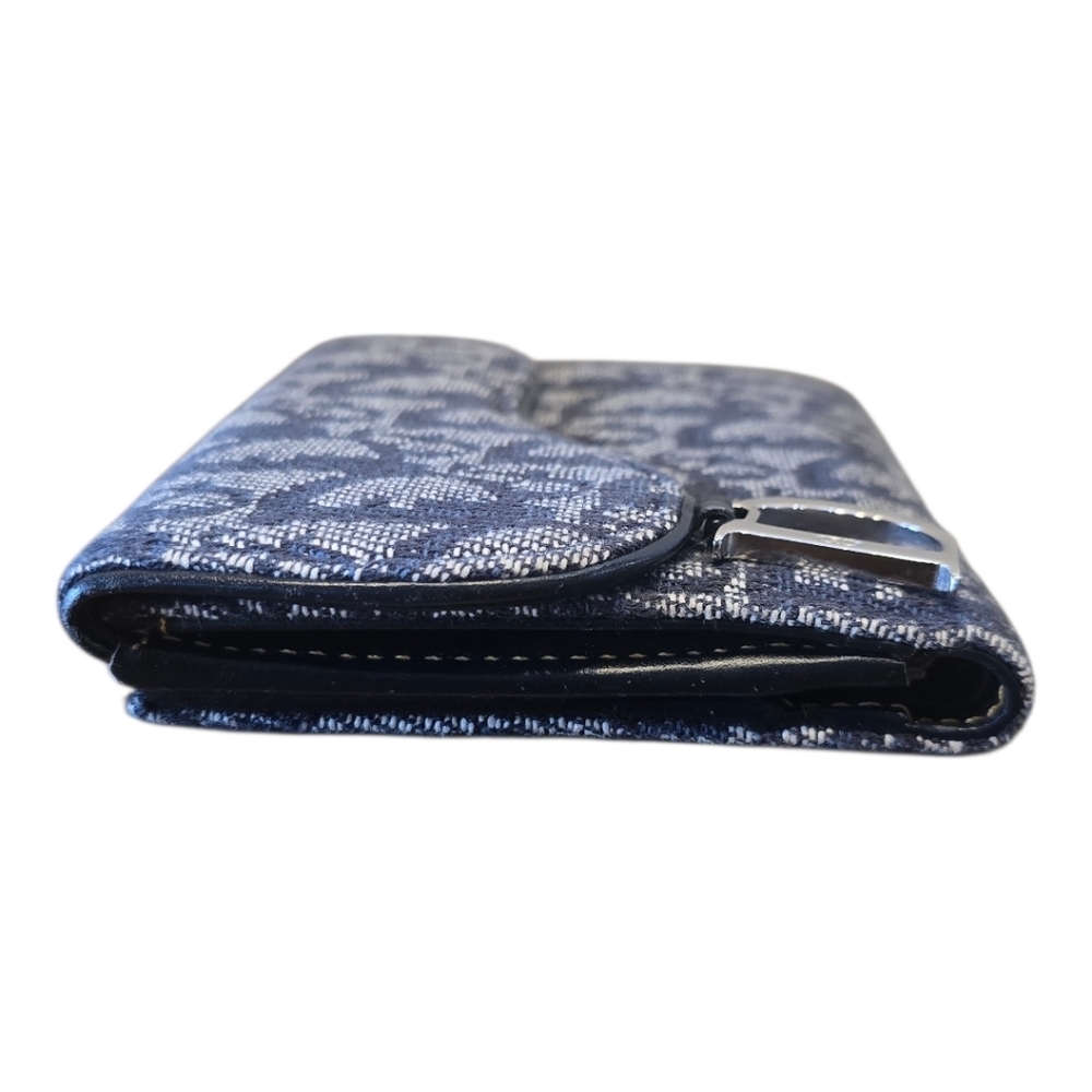 Christian Dior Saddle Lotus Navy Jacquard Canvas Bifold Snap Wallet - Picture 9 of 10